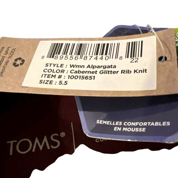 NEW TOMS Women's Alpargata Cabernet Glitter Rib Knit Shoe Size 5.5 - Picture 7 of 7